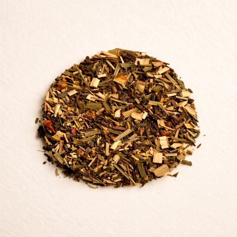 Lemongrass & Vanilla — Green tea, lemongrass, coconut flakes, rosehip, coriander, fennel, roasted chicory, carob (locust bean), flavoring.. Buy tea at Dear Robert, Tbilisi